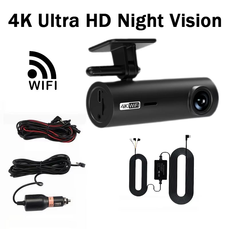 4K Ultra HD Dash Cam with Wifi & App Control, Easy Stick-On Installation, Night Vision, Gravity Sensor, Parking Guide Lines