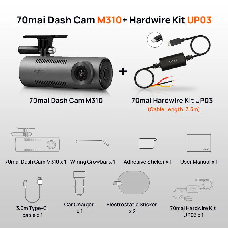 Dash Cam M310 1296P Resolution 130°FOV Smart Voice Control Support 24H Parking Guard Night Vision M310 Car DVR