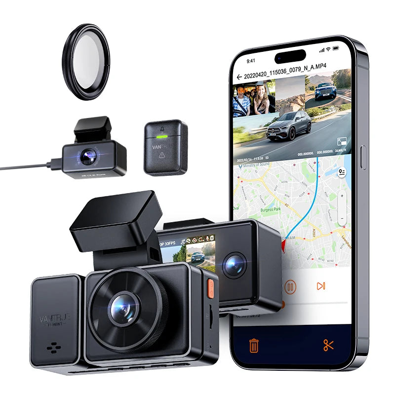 E3 Dashcam 3 Channel 2.7K Wifi Car Dash Camera with STARVIS IR Night Vision Voice Control Gps,24H Parking Mode