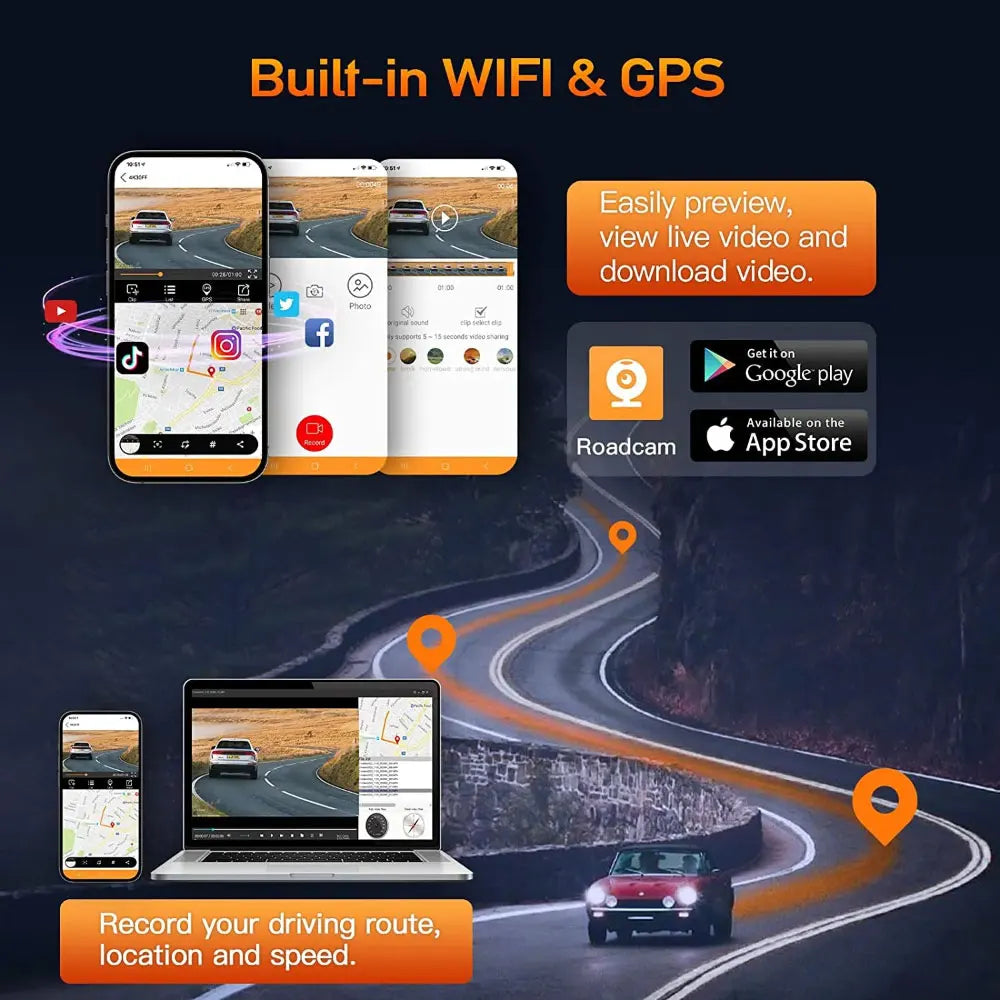 3 Channel Car DVR 4K 3-Lens Front inside Rear GPS Wifi Dash Cam DVR Recorder Video Registrator Car Camera 24H Parking Monitor