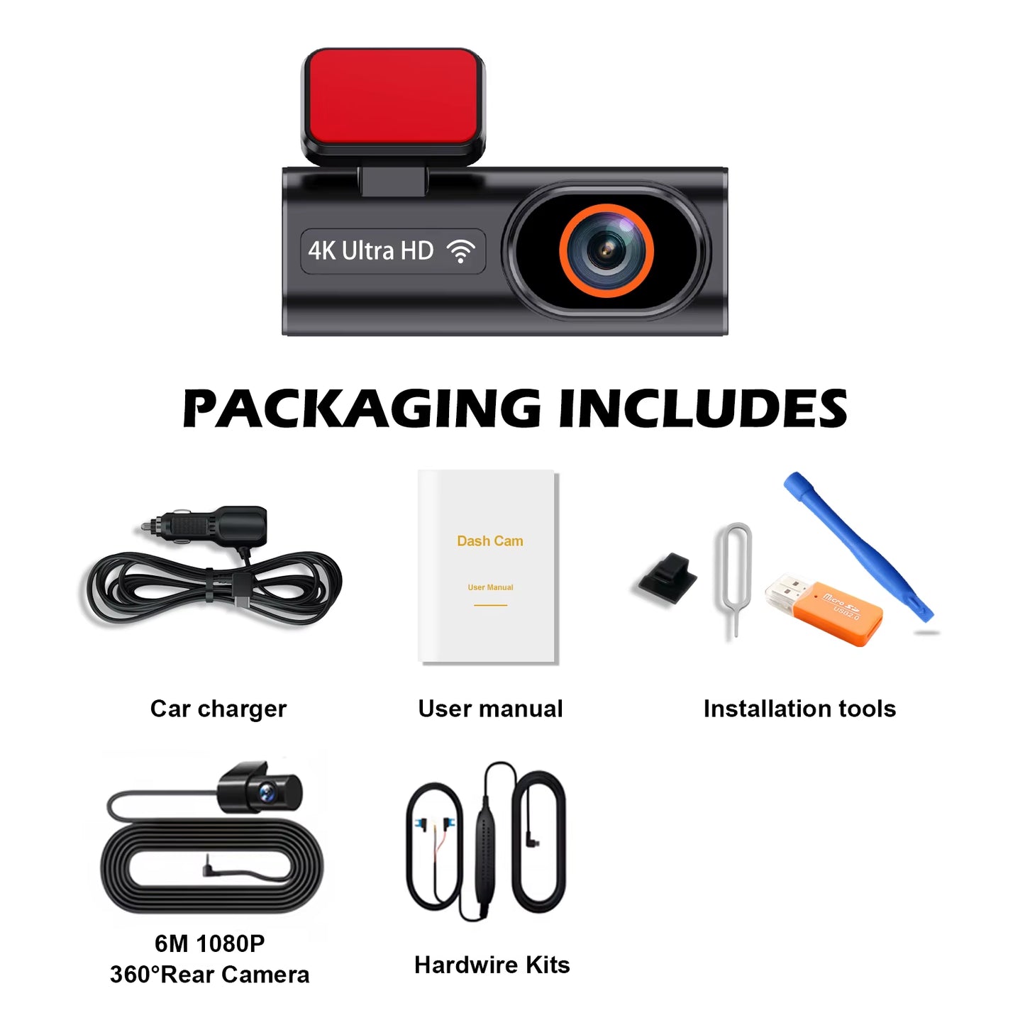 Ultra HD 4K Car Front Dash Cam Mini WIFI DVR Black Box Room with 24H Parking Monitor Night Vision,Gps/Rear View Camera Optional