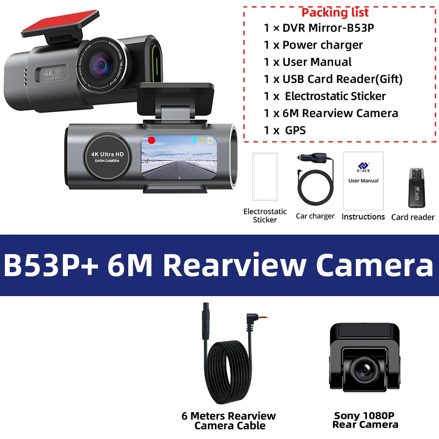 Dash Cam 4K GPS WIFI APP 24H Night Vision Mini Optional Rear Lens Dashcam Car DVR Video Recorder Camera for Car Black Box