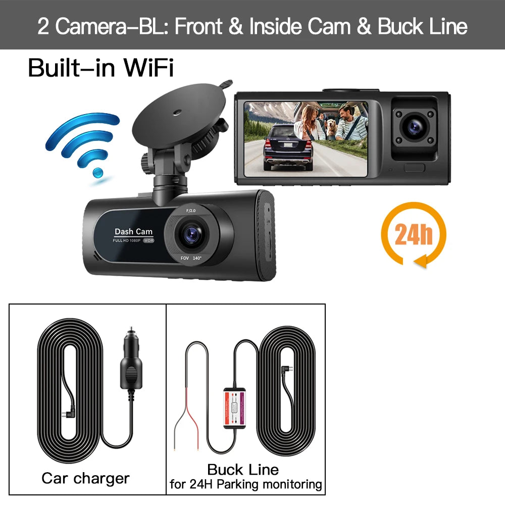 3 Channel Wifi Car DVR HD 1080P 3-Lens Vehicle Dash Cam Three Way Camera Dvrs Recorder Video Registrator Dashcam Camcorder