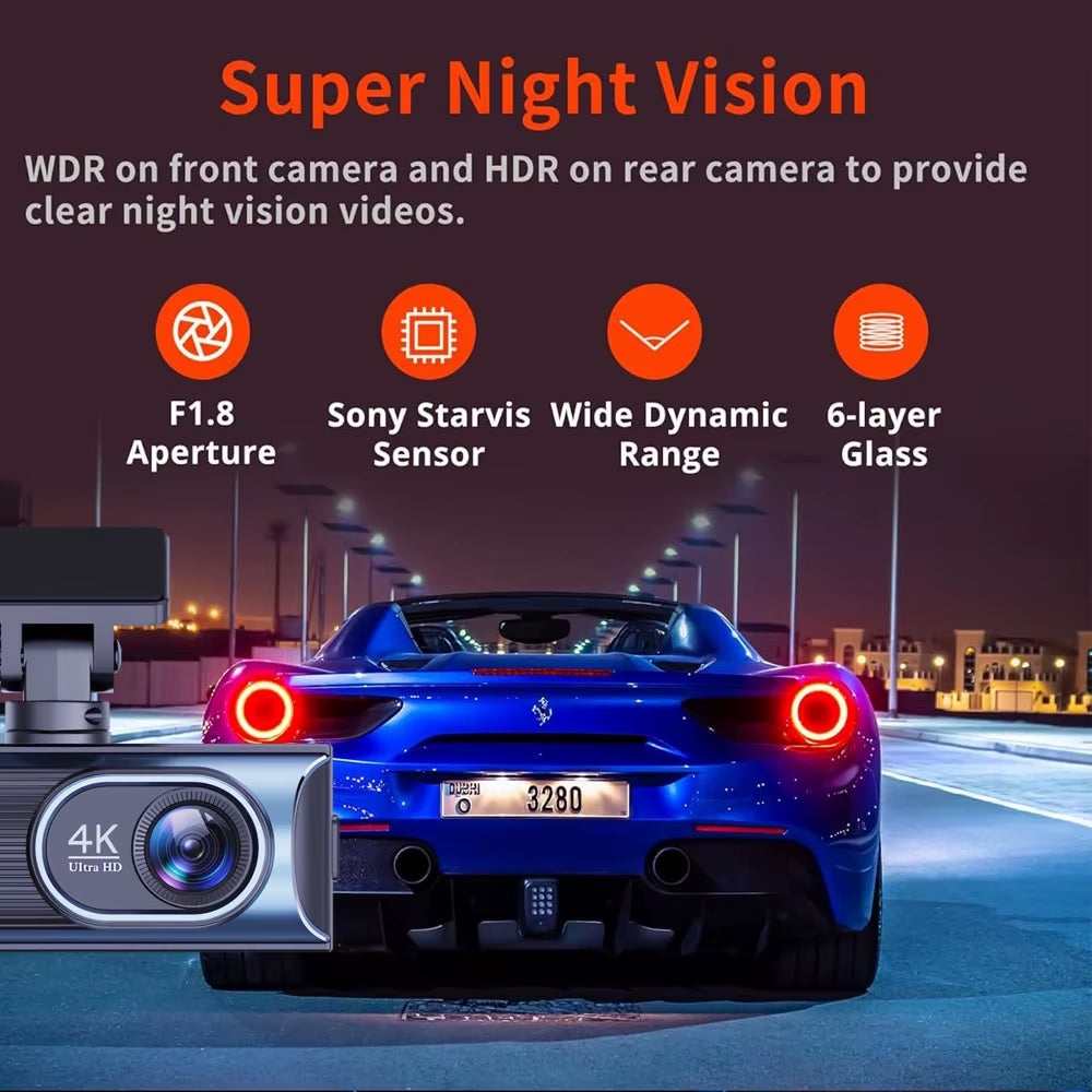 UHD 4K+2.5K Car DVR Front and Back Dash Cam Camera 5G WIFI GPS Dashcam Mini Black Box with 24H Parking Monitor Night Vision