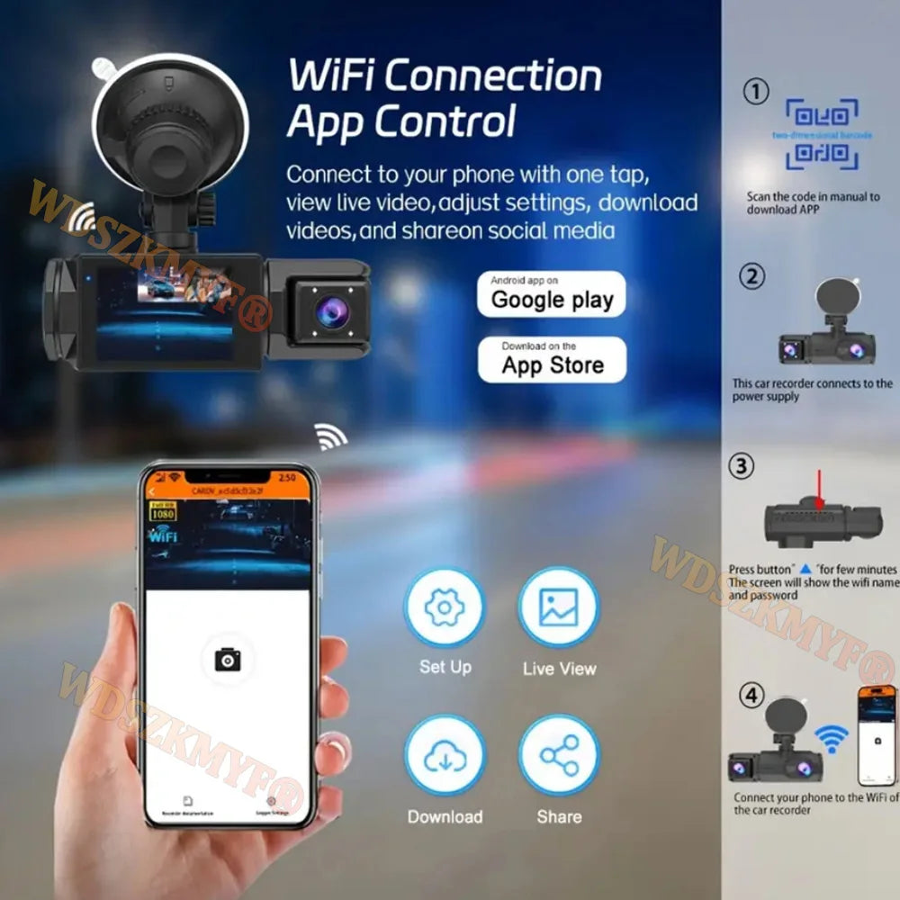 WIFI Dash Cam for Car 2/3 Channel Front Rear Camera 1080P Video Recorder Dashcam Black Box Car DVR Optionalrear View Camera