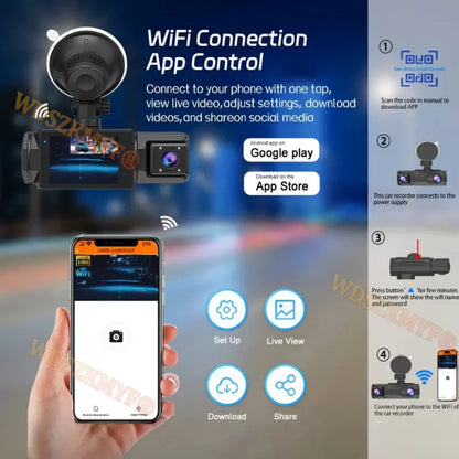 WIFI Dash Cam for Car 2/3 Channel Front Rear Camera 1080P Video Recorder Dashcam Black Box Car DVR Optionalrear View Camera