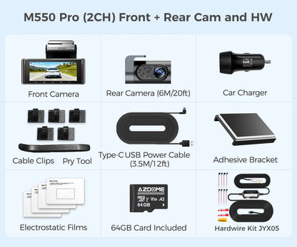 Upgrade  M550 Pro Dash Cam 4K 5.8Ghz Wi-Fi Support Interior and Rear Cam Car DVR 6 IR Night Vision Parking Monitor Dashcam