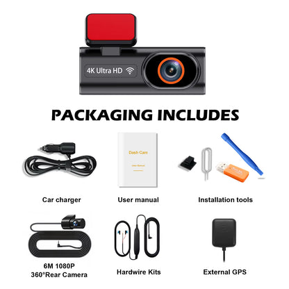 Ultra HD 4K Car Front Dash Cam Mini WIFI DVR Black Box Room with 24H Parking Monitor Night Vision,Gps/Rear View Camera Optional