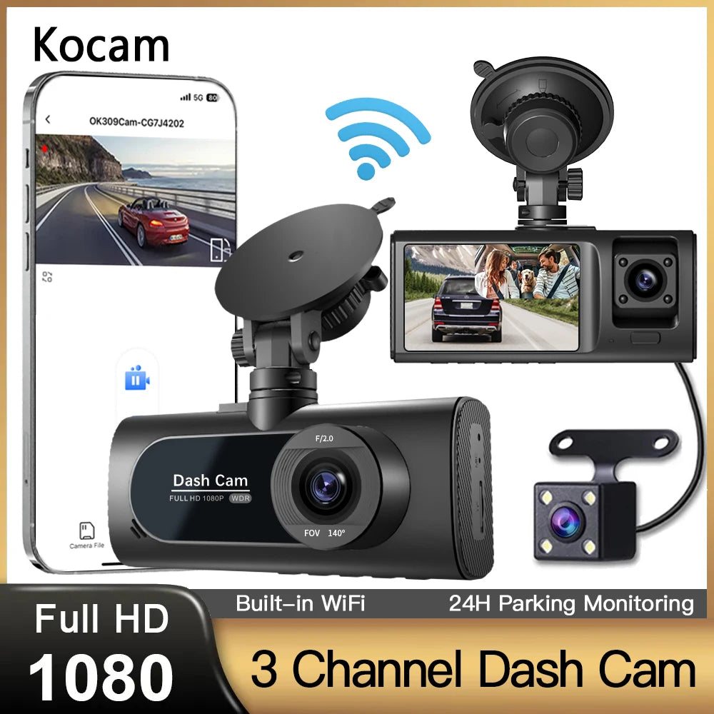 3 Channel Wifi Car DVR HD 1080P 3-Lens Vehicle Dash Cam Three Way Camera Dvrs Recorder Video Registrator Dashcam Camcorder