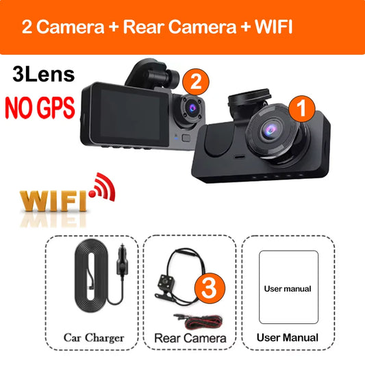 4K WIFI GPS Car Dash Cam Video Recorder 1080P 3 Lens Car DVR 24H Parking Monitor Rear View Cameras Black Box Car Accessories