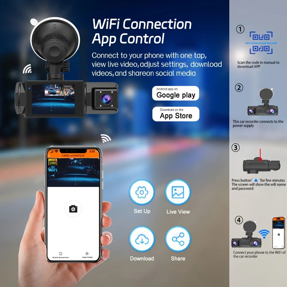 3-Channel Dash Cam WIFI CAR DVR 1080P 3-Lens inside Vehicle Dash Camthree Way Camera Dvrs Recorder Video Registrator Camcorder
