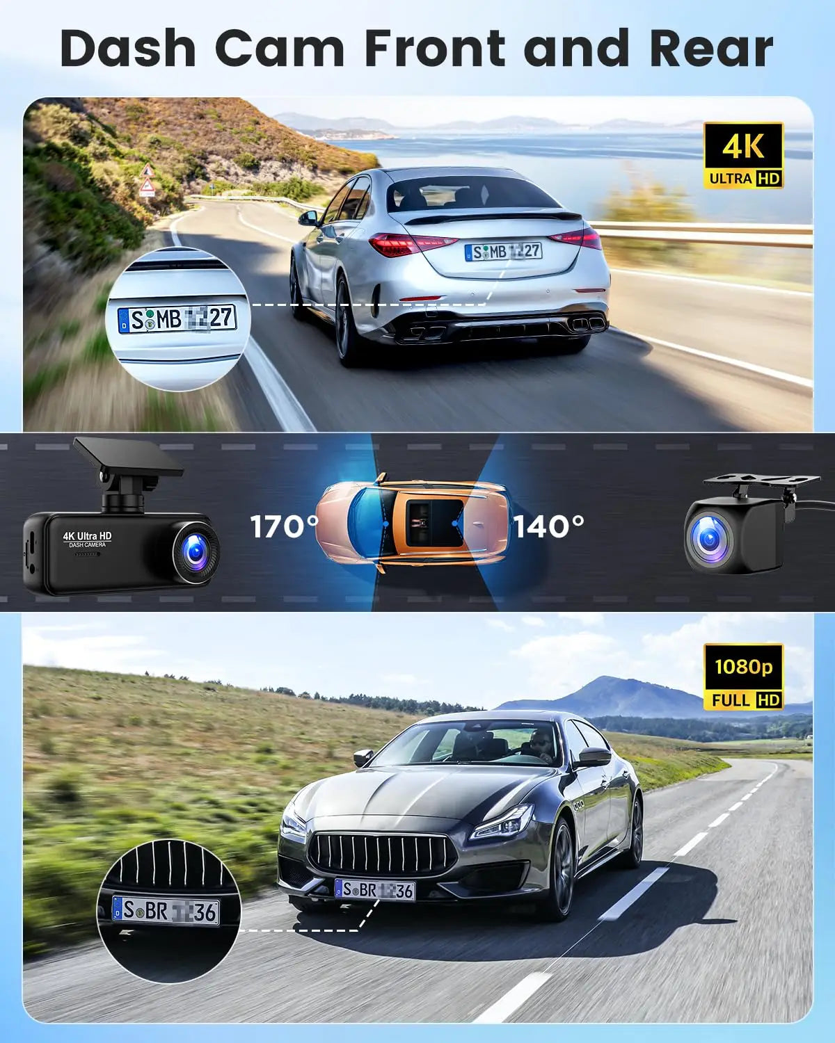 4K Dash Cam WIFI GPS Mini CAR DVR Front and Rear Dual Lens Video Recorder Black Box Night Vision 24H Parking Monitor