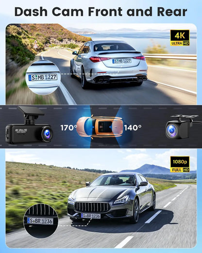 4K Dash Cam WIFI GPS Mini CAR DVR Front and Rear Dual Lens Video Recorder Black Box Night Vision 24H Parking Monitor