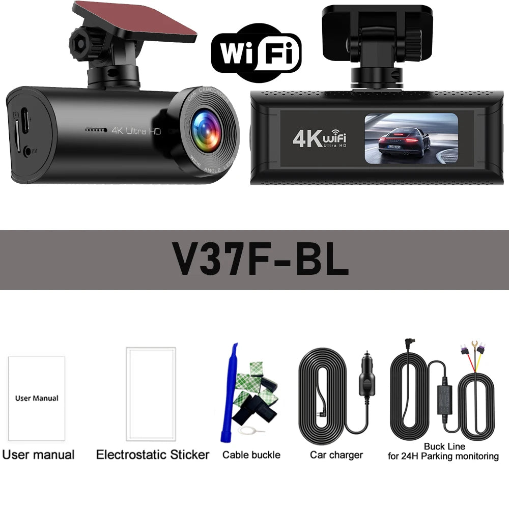 4K+1080P Dash Cam with Wifi, 170° Wide Angle, Night Vision, Loop Recording, Parking Monitor, Vehicle Camera with App Control