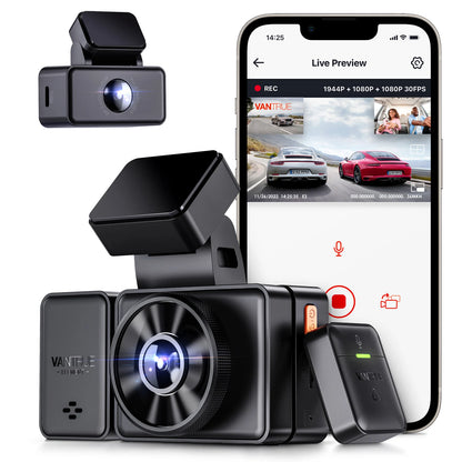 E3 Dashcam 3 Channel 2.7K Wifi Car Dash Camera with STARVIS IR Night Vision Voice Control Gps,24H Parking Mode