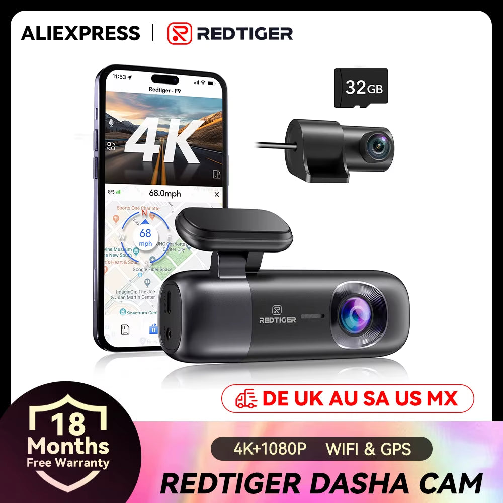 F9 Dash Cam 4K Front and Rear Wifi GPS Car Camera for Parking Mode Car Dvr for Night Vision Car Recorder by App Control