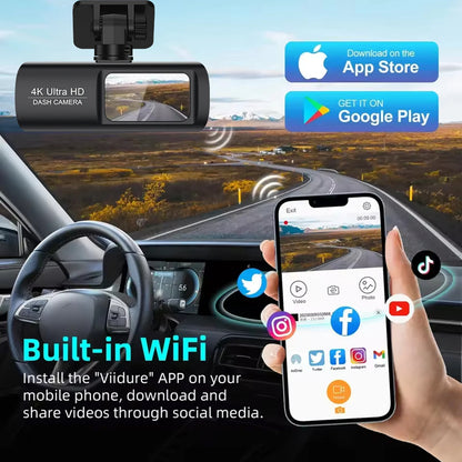 Dash Cam 4K Wifi with Night Vision 1/2 Channel Loop Recording 1.47 IPS Screen Vehicle DVR Video Recorder Support GPS 24H Parking