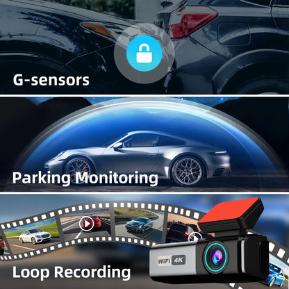 4K WIFI Dash Cam 2160P Car DVR Front and Rear Dual Lens Auto Car Camera with Night Vision G-Sensor 24H Parking Monitor