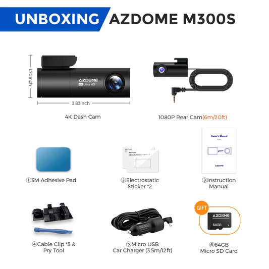 Dash Cam M300S 4K+1080P Dual Dash Car Camera Built-In Wifi GPS ADAS Car DVR 24H Parking Mode Night Vision Black Box