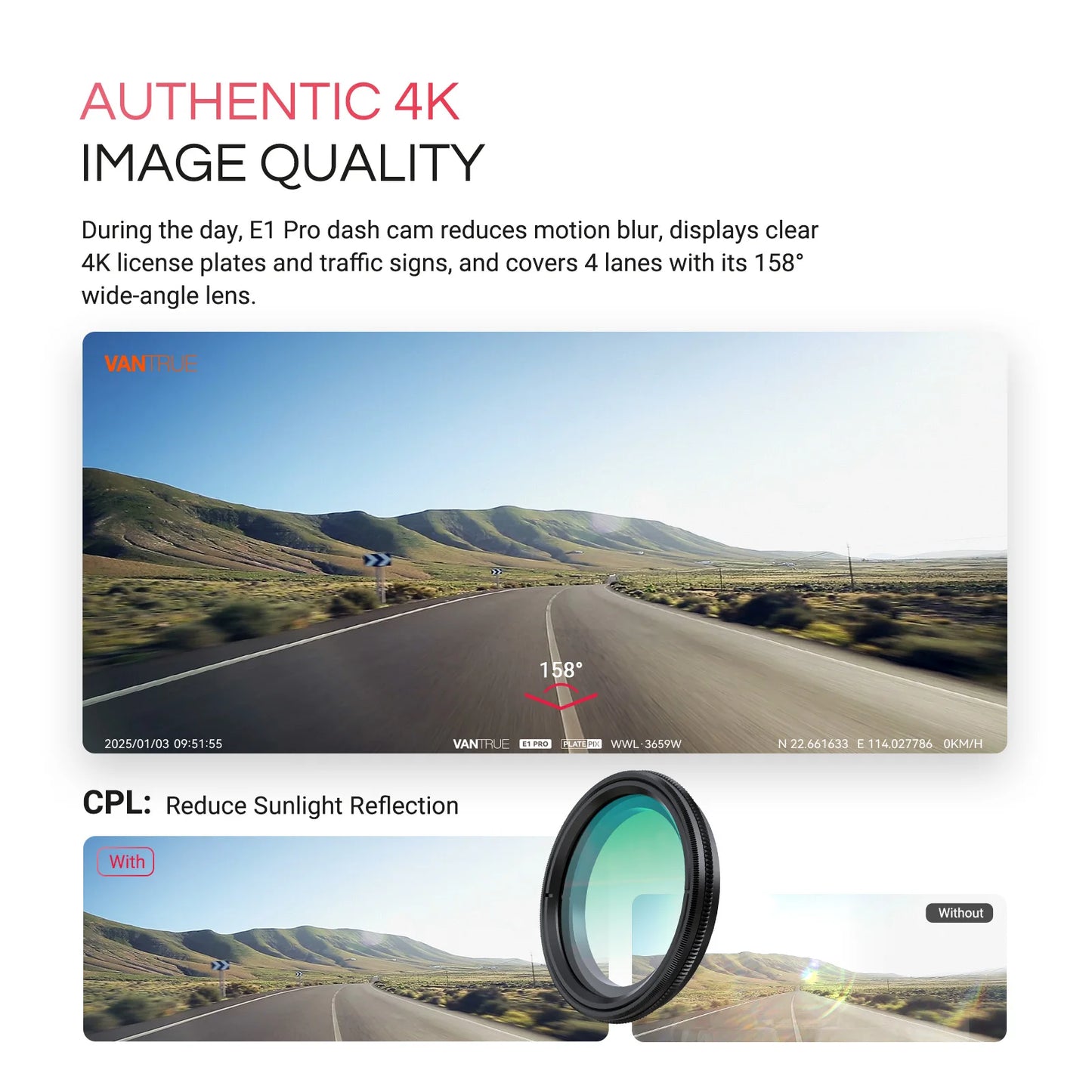 Element1 Pro 4Kmini Dashcam Front STARVIS 2 Platepix™ HDR Night Vision Built-In 5G Wifi GPS Car Dash Cam Support 1TB Ma
