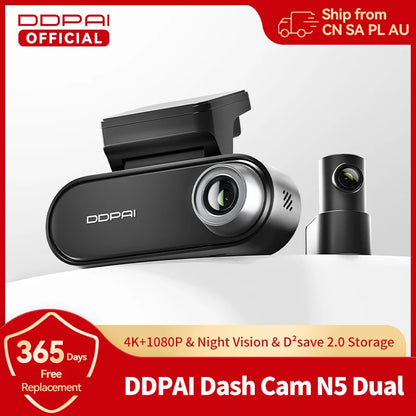 4K Dash Cam N5 Dual Front and Rear 4K UHD Resolution Dash Camera Car DVR Nightvis ADAS GPS Auto Record