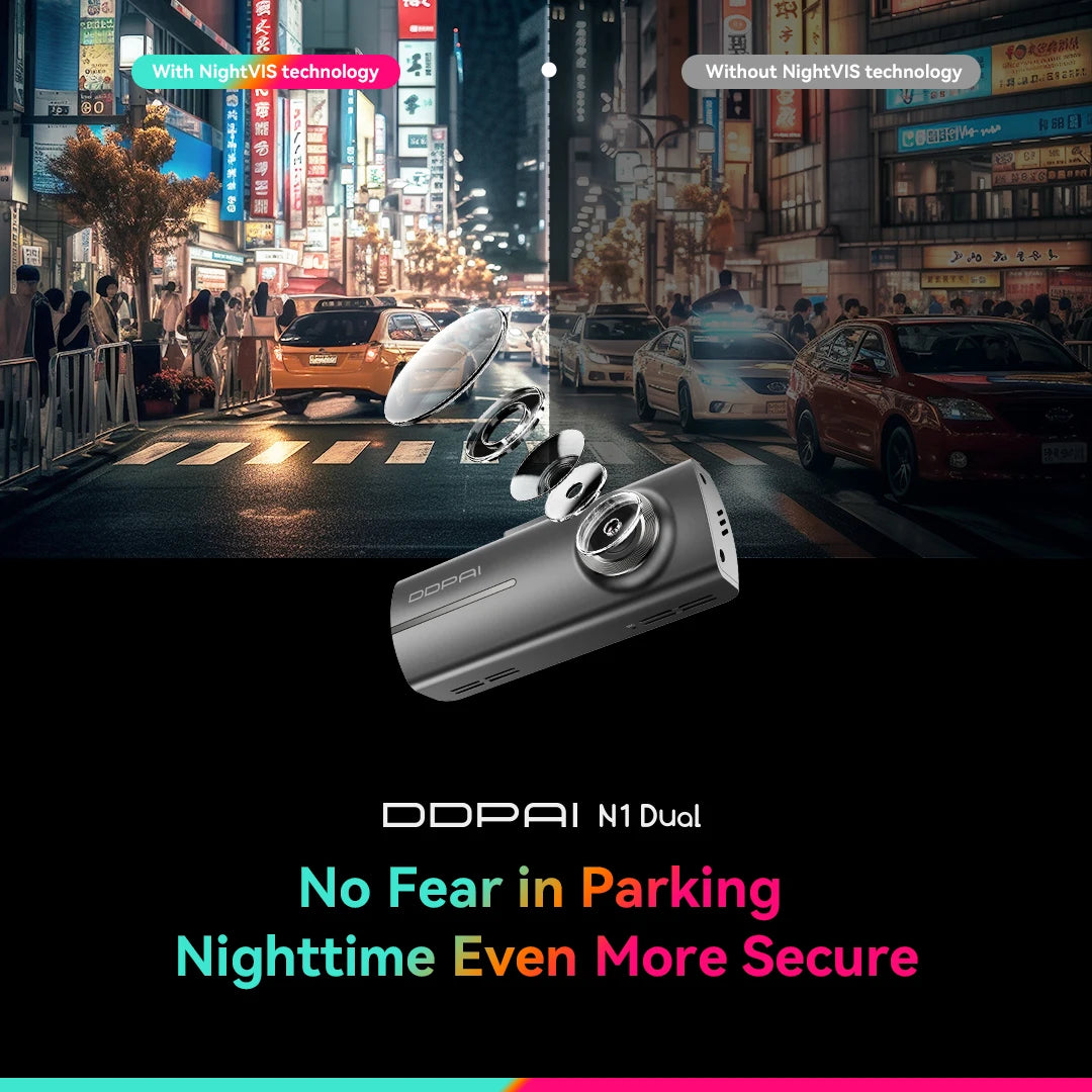 Dash Cam N1 Dual Front & Rear Recording Nightvis 1296P Dash Cam Recorder Car DVR App Control
