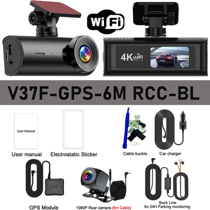 4K+1080P Dash Cam with Wifi, 170° Wide Angle, Night Vision, Loop Recording, Parking Monitor, Vehicle Camera with App Control