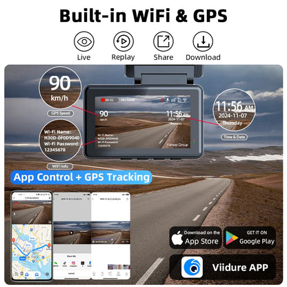 Dash Cam 4K 3 Inch Mini Car Dvr Dual Lens with GPS WIFI 24H Parking 1080P Rear View Camera Night Vision Black Box