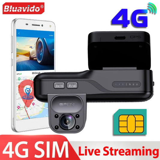 4G Dual Dash Cam Front and inside 1296P+1080P GPS Tracker Remote Live Streaming Parking Monitor Night Vision Wifi App Control