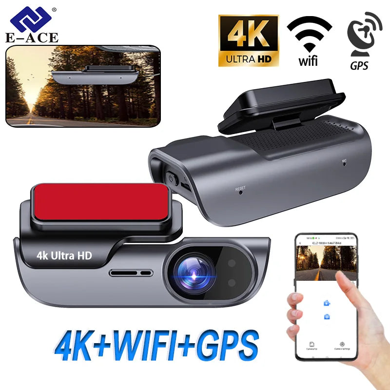 4K Car Dash Camera UHD Recording Car DVR Night Vision Video Recorder Dashcam with GPS Wi-Fi Support 24H Parking Monitoring