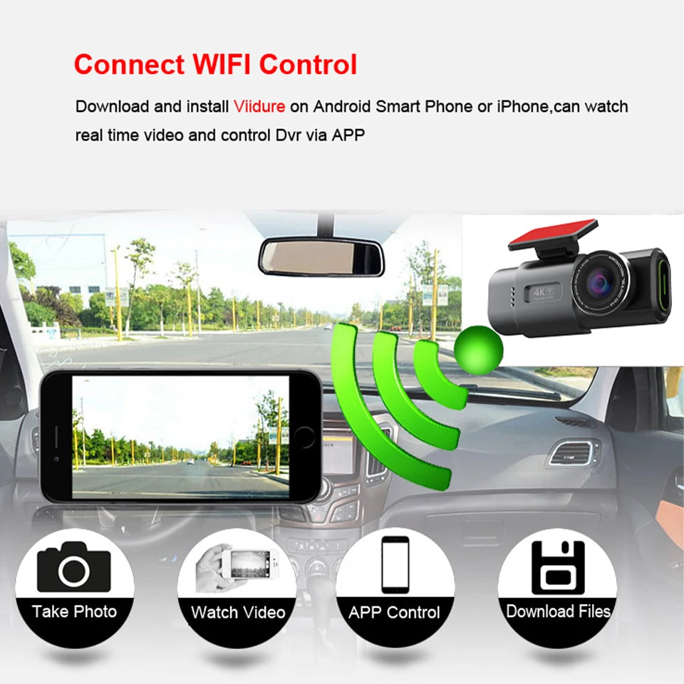 Dash Cam 4K GPS WIFI APP 24H Night Vision Mini Optional Rear Lens Dashcam Car DVR Video Recorder Camera for Car Black Box