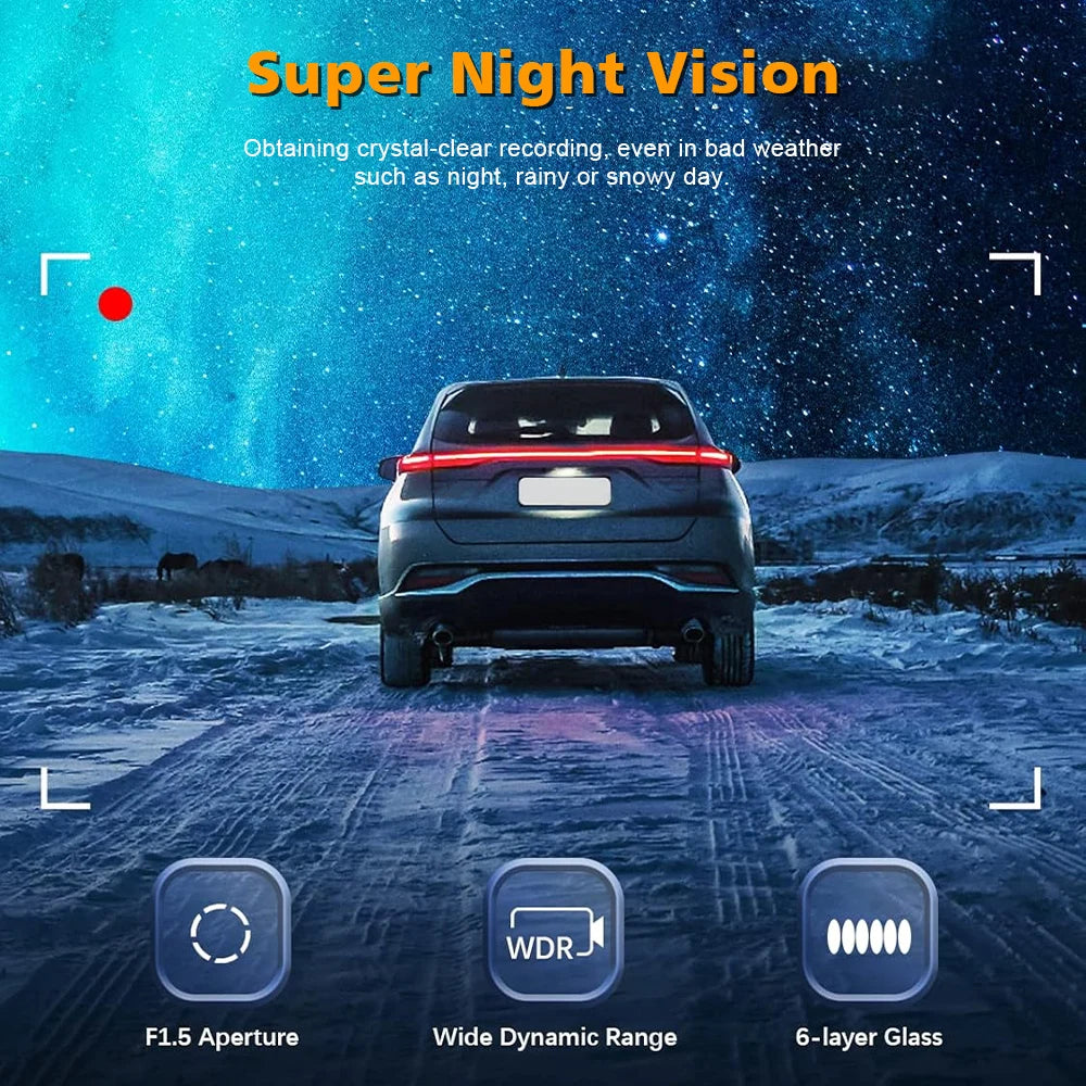 4K+1080P Dash Cam with Wifi, 170° Wide Angle, Night Vision, Loop Recording, Parking Monitor, Vehicle Camera with App Control