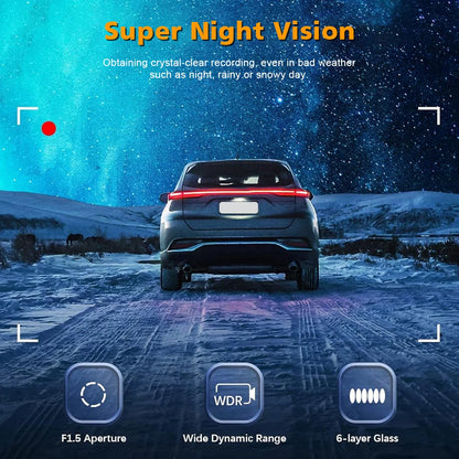 4K+1080P Dash Cam with Wifi, 170° Wide Angle, Night Vision, Loop Recording, Parking Monitor, Vehicle Camera with App Control