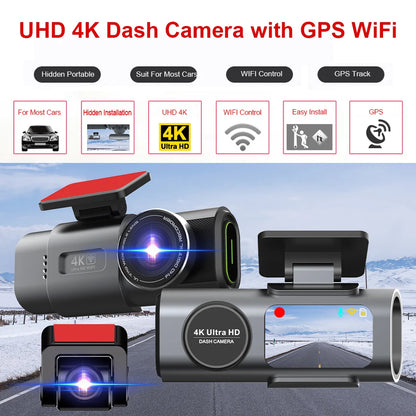Dash Cam 4K GPS WIFI APP 24H Night Vision Mini Optional Rear Lens Dashcam Car DVR Video Recorder Camera for Car Black Box
