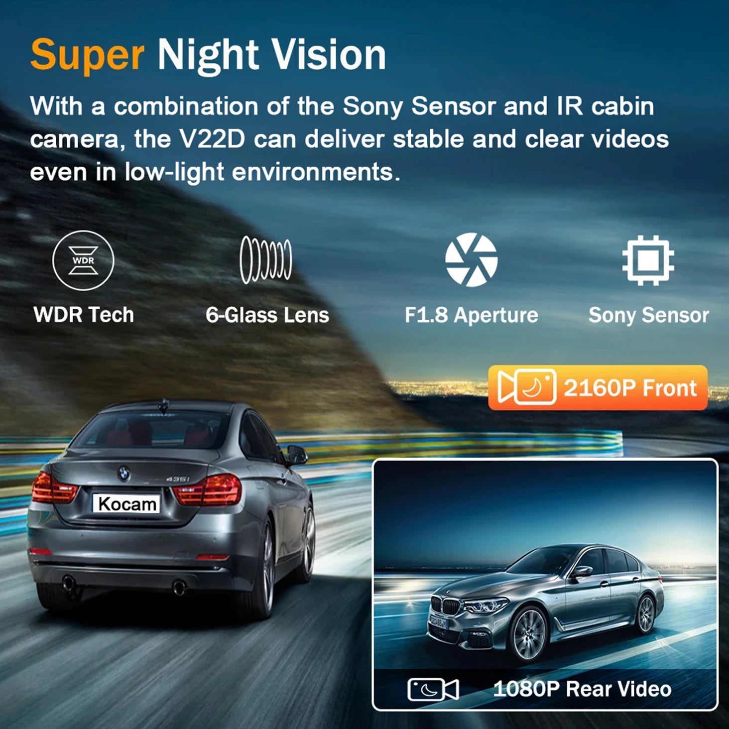 Dash Cam 4K Wifi with Night Vision 1/2 Channel Loop Recording 1.47 IPS Screen Vehicle DVR Video Recorder Support GPS 24H Parking