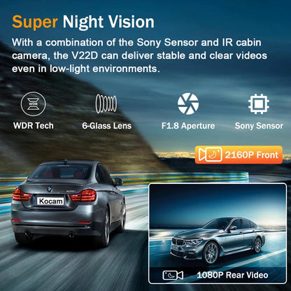 Dash Cam 4K Wifi with Night Vision 1/2 Channel Loop Recording 1.47 IPS Screen Vehicle DVR Video Recorder Support GPS 24H Parking