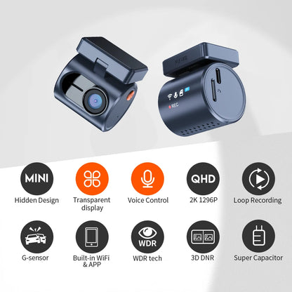2K  MINI 3 Pro Cameras for Car DVR Tiny Dash Cam 24 Parking Auto Video Recorder Wifi APP Voice Control Car Dashcam