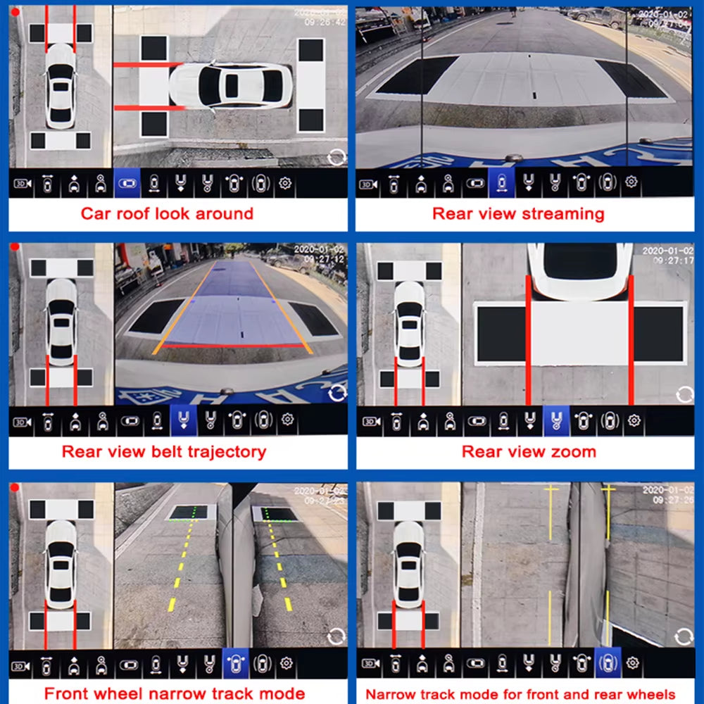 2024 New AHD 1080P 3D 360 Degree HD Bird View System Cameras Car Parking Surround View 4CH Video Recorder DVR Monitor