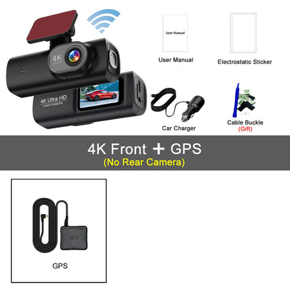 Dash Cam 4K Wifi with Night Vision 1/2 Channel Loop Recording 1.47 IPS Screen Vehicle DVR Video Recorder Support GPS 24H Parking
