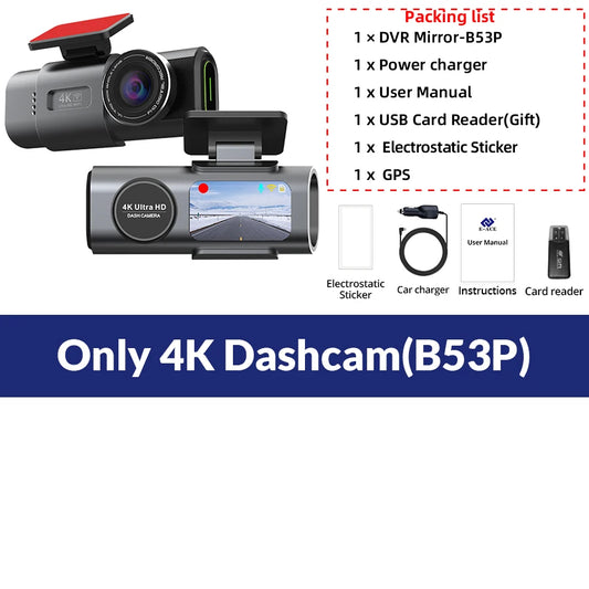 Dash Cam 4K GPS WIFI APP 24H Night Vision Mini Optional Rear Lens Dashcam Car DVR Video Recorder Camera for Car Black Box