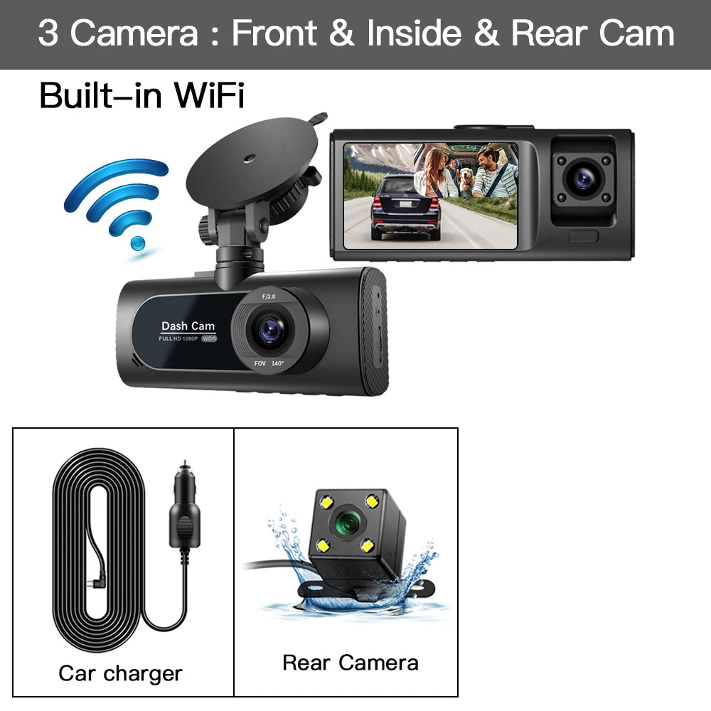 3 Channel Wifi Car DVR HD 1080P 3-Lens Vehicle Dash Cam Three Way Camera Dvrs Recorder Video Registrator Dashcam Camcorder