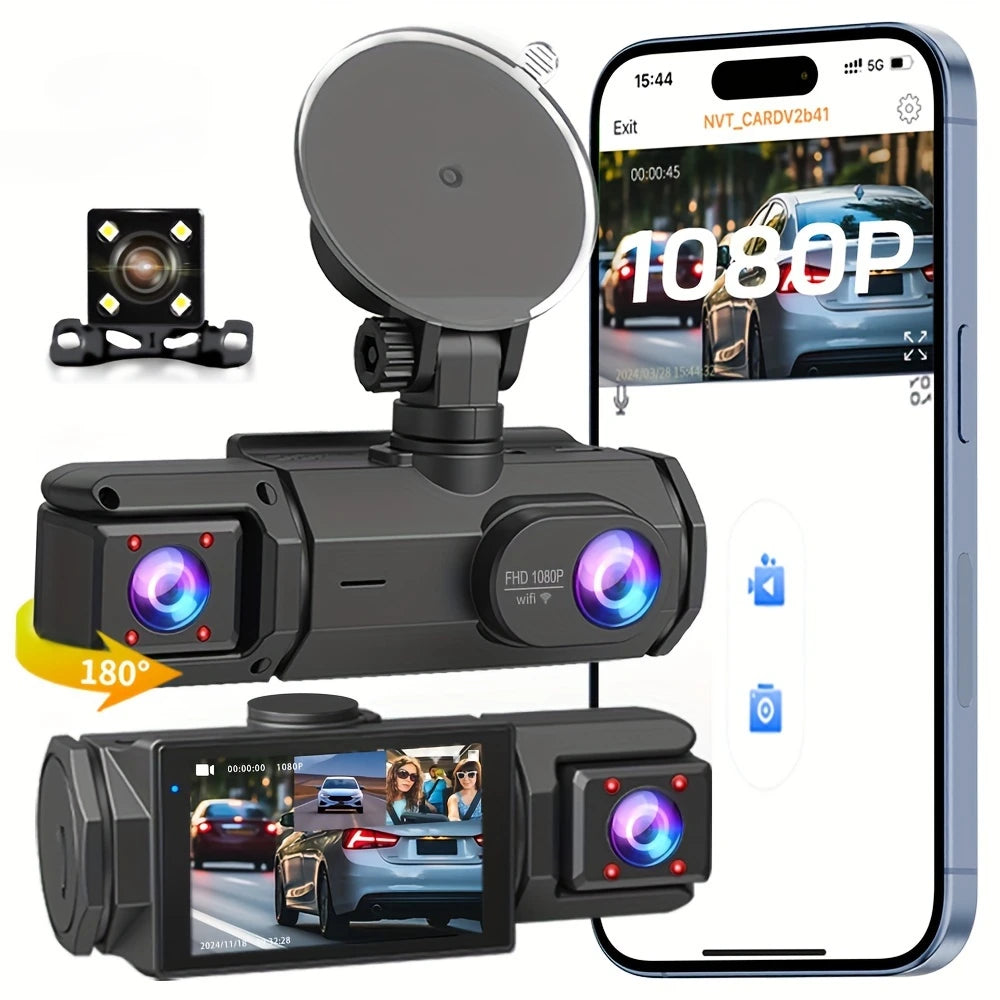 3-Channel Dash Cam WIFI CAR DVR 1080P 3-Lens inside Vehicle Dash Camthree Way Camera Dvrs Recorder Video Registrator Camcorder