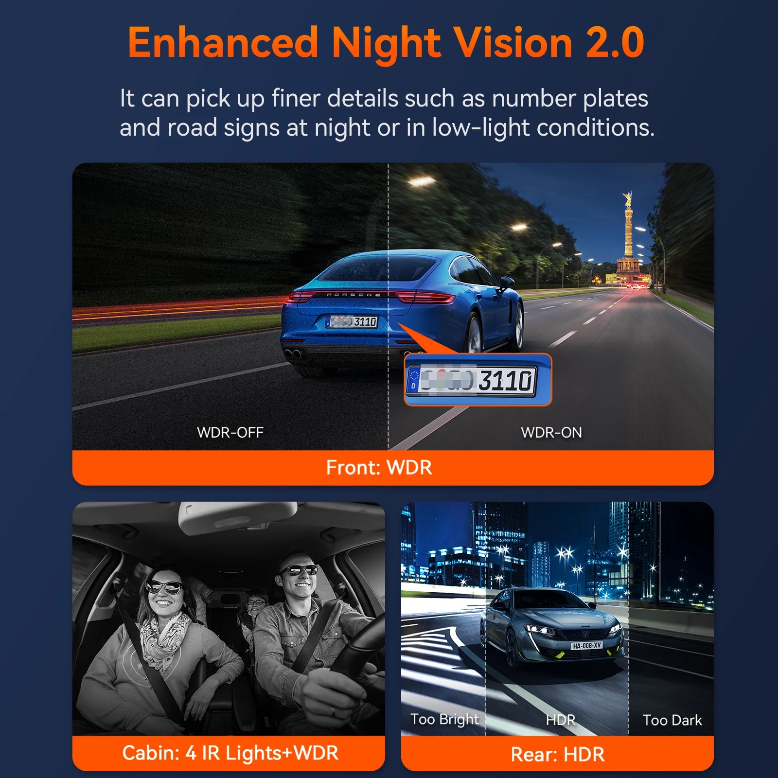E3 Dashcam 3 Channel 2.7K Wifi Car Dash Camera with STARVIS IR Night Vision Voice Control Gps,24H Parking Mode
