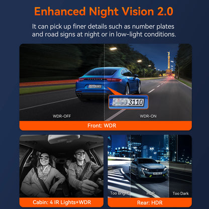 E3 Dashcam 3 Channel 2.7K Wifi Car Dash Camera with STARVIS IR Night Vision Voice Control Gps,24H Parking Mode