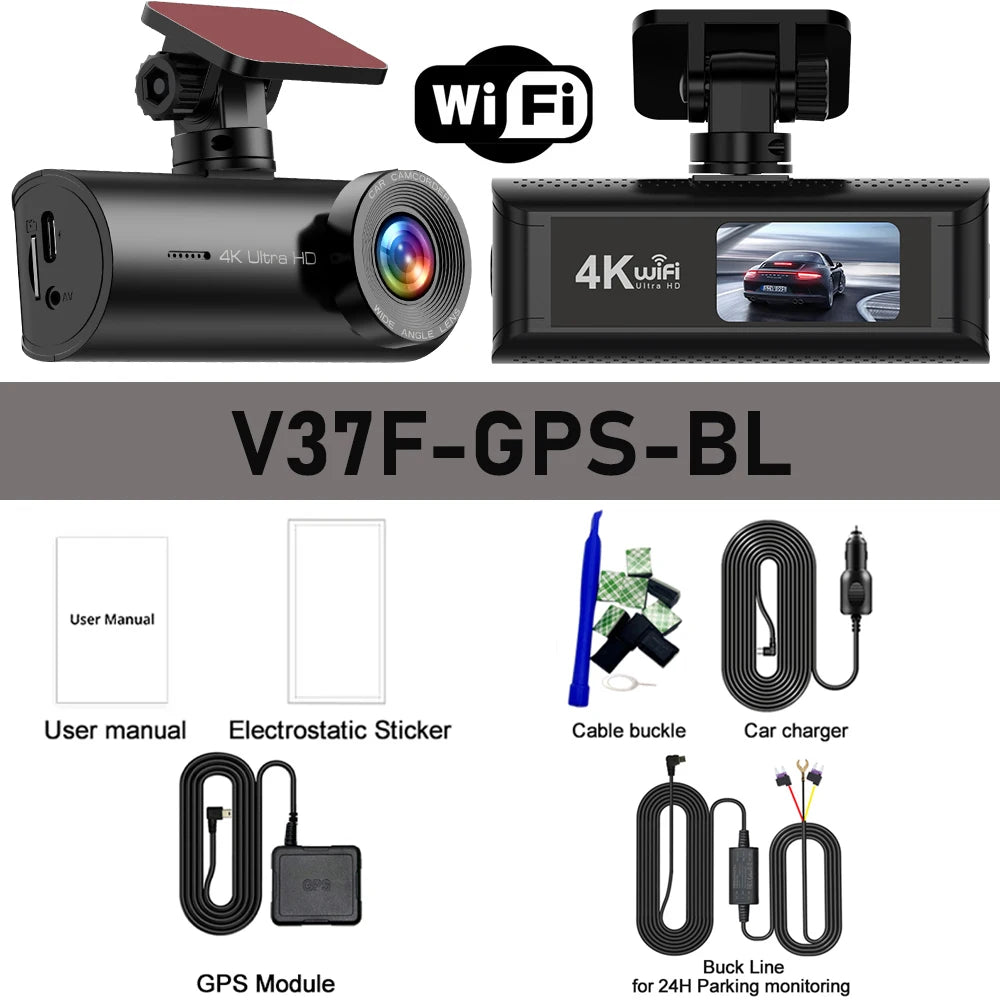 4K+1080P Dash Cam with Wifi, 170° Wide Angle, Night Vision, Loop Recording, Parking Monitor, Vehicle Camera with App Control