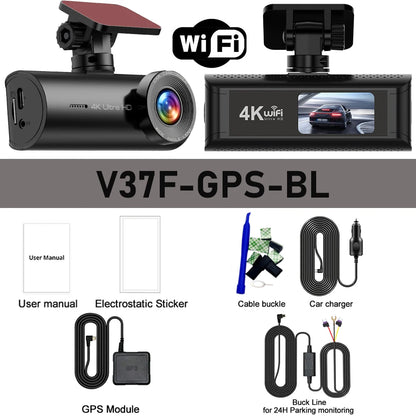 4K+1080P Dash Cam with Wifi, 170° Wide Angle, Night Vision, Loop Recording, Parking Monitor, Vehicle Camera with App Control