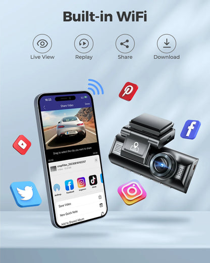 M550 Dash Cam 4K +1080 3.18'' Screen 3 Camera GPS Wifi APP Control Car DVR IR Night Vision 24H Parking Support Rear Cam