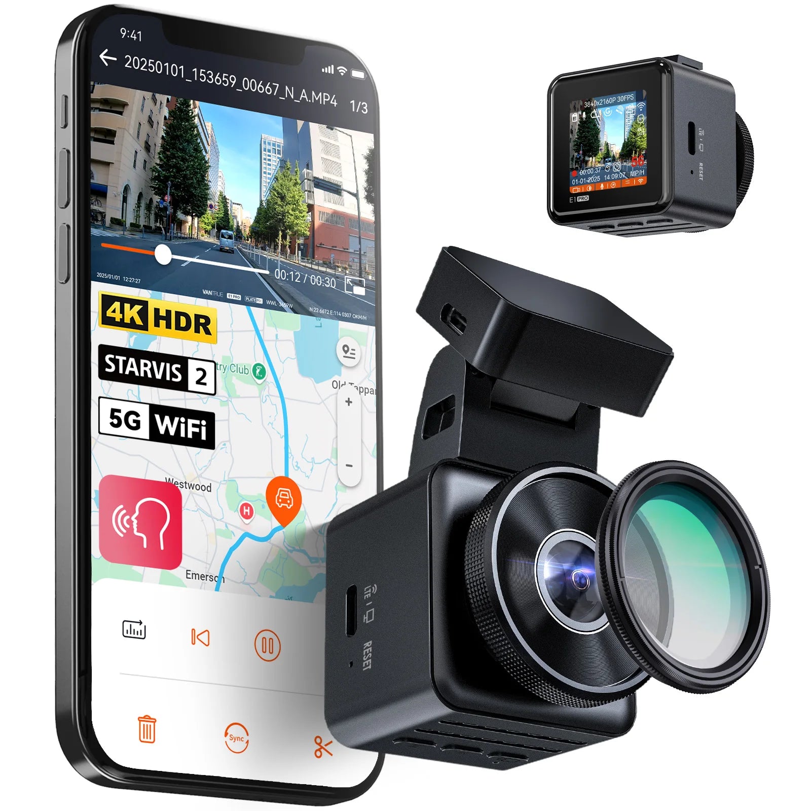 Element1 Pro 4Kmini Dashcam Front STARVIS 2 Platepix™ HDR Night Vision Built-In 5G Wifi GPS Car Dash Cam Support 1TB Ma
