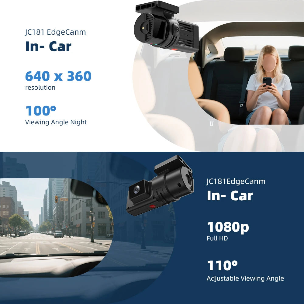 JC181 Mini 4G Car Camera with Live Stream Dual Cameras GPS Tracking Wifi Hotspot Multiple Alarms DVR Dash Cam Free APP Web