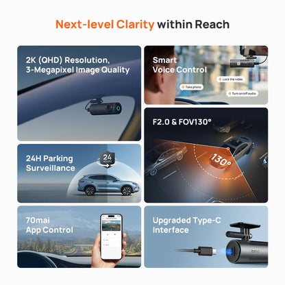Dash Cam M310 1296P Resolution 130°FOV Smart Voice Control Support 24H Parking Guard Night Vision  M310 Car DVR